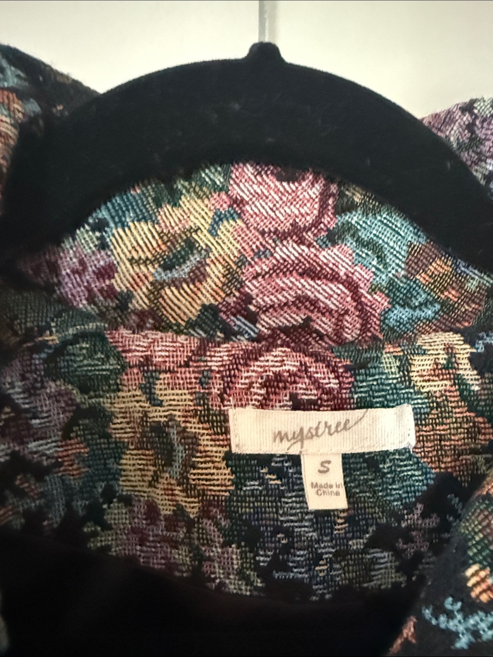 Mystree Black Quilted Trench Coat with Pink Rose Print - Picture 2 of 4